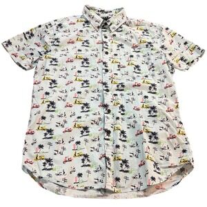 21 Men An American Brand Light Blue Scooter Palm Tree Print Button Down Shirt L